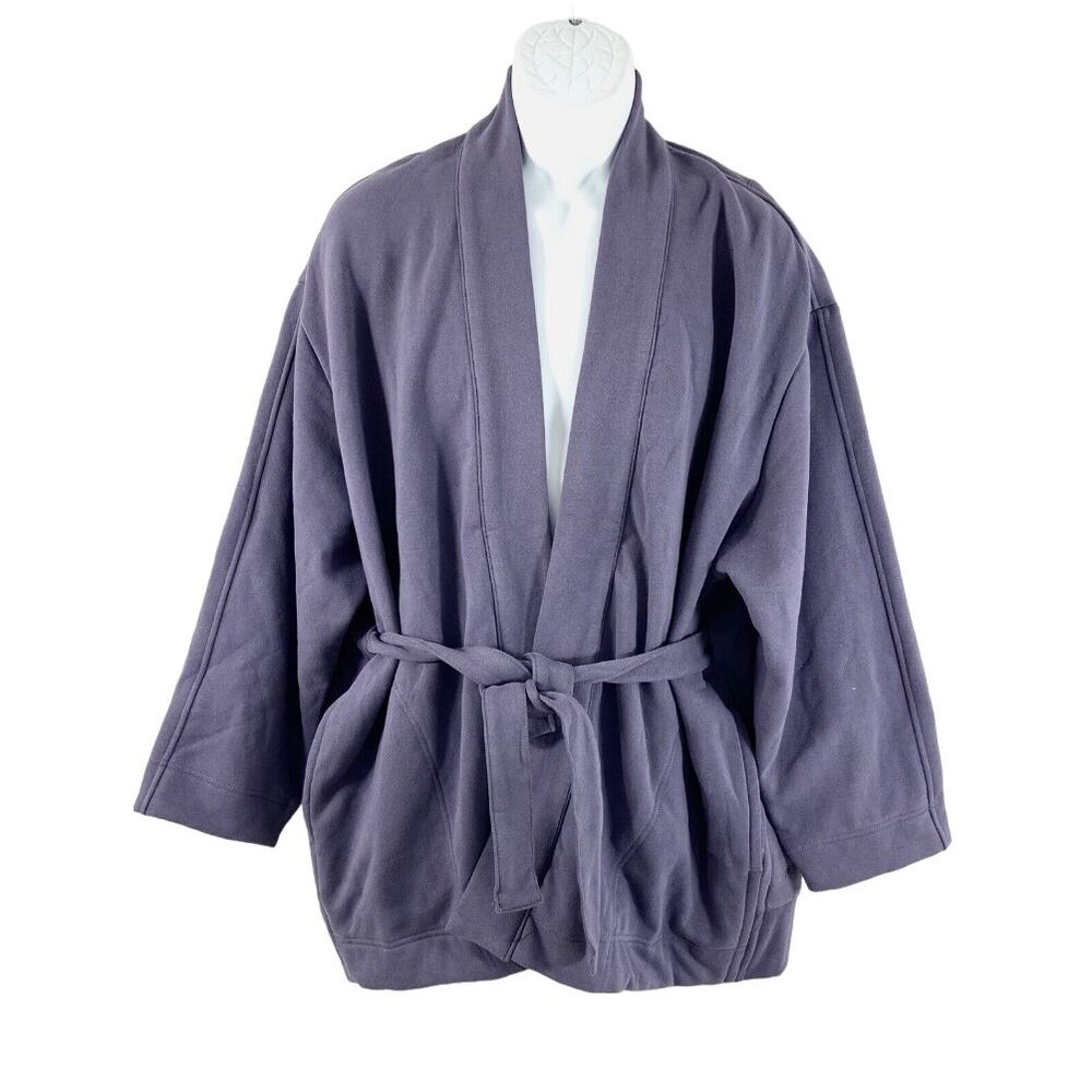 Athleta Sweater Women’s L/XL Purple open Cardigan tie Waist cotton pockets